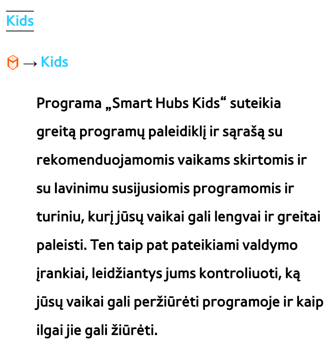 Samsung UE75ES9000SXXH, UE55ES8000SXXH, UE55ES7000SXXH, UE46ES8000SXXH, UE46ES7000SXXH, UE65ES8000SXXH manual Kids → Kids 