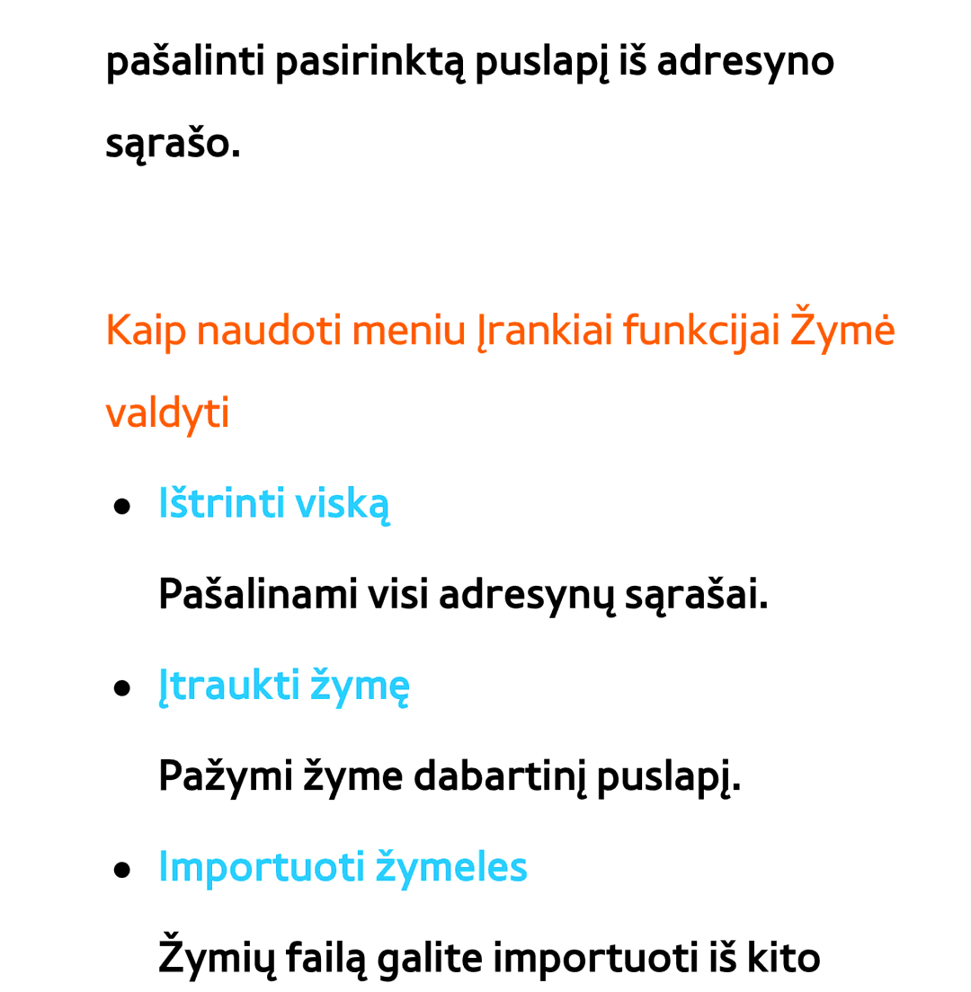 Samsung UE55ES8000SXXH, UE55ES7000SXXH, UE46ES8000SXXH Kaip naudoti meniu Įrankiai funkcijai Žymė valdyti, Ištrinti viską 