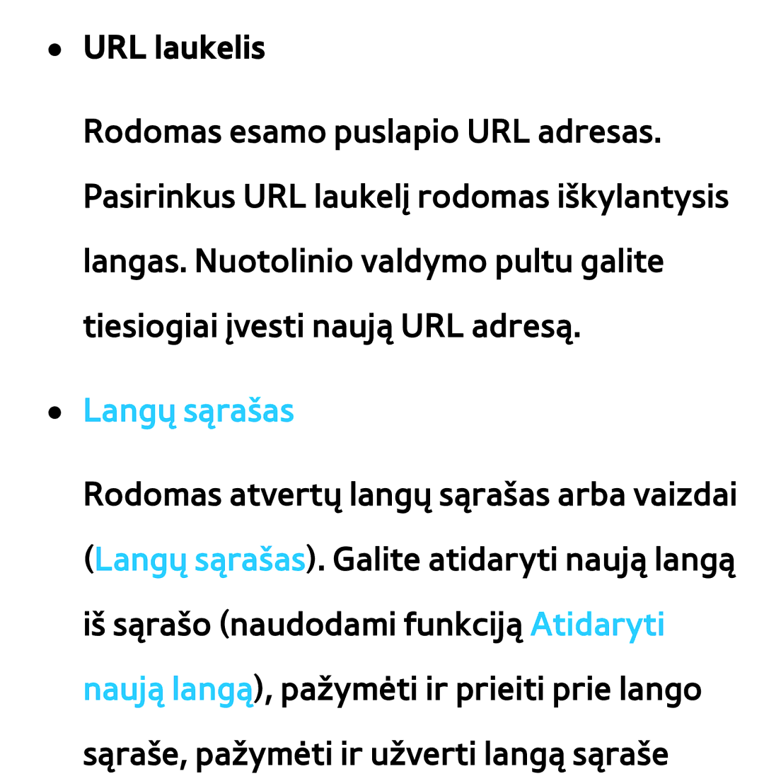 Samsung UE46ES7000SXXH, UE55ES8000SXXH, UE55ES7000SXXH, UE46ES8000SXXH, UE65ES8000SXXH manual URL laukelis, Langų sąrašas 