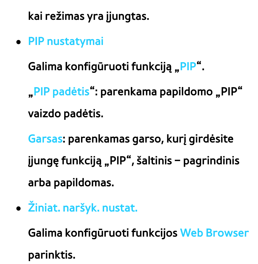 Samsung UE65ES8000SXXH, UE55ES8000SXXH, UE55ES7000SXXH, UE46ES8000SXXH, UE46ES7000SXXH PIP nustatymai, Žiniat. naršyk. nustat 