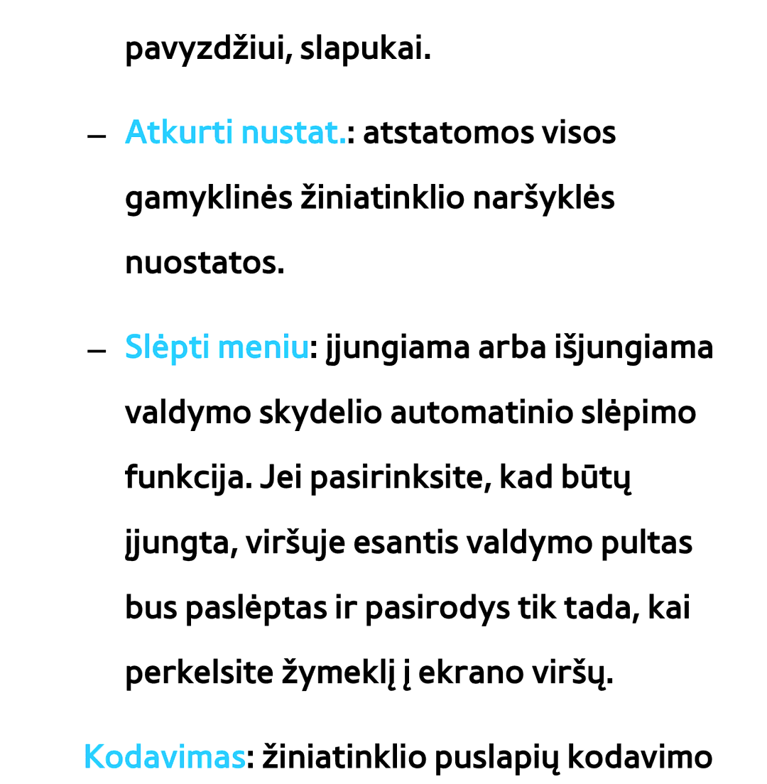 Samsung UE55ES8000SXXH, UE55ES7000SXXH, UE46ES8000SXXH, UE46ES7000SXXH manual Kodavimas žiniatinklio puslapių kodavimo 