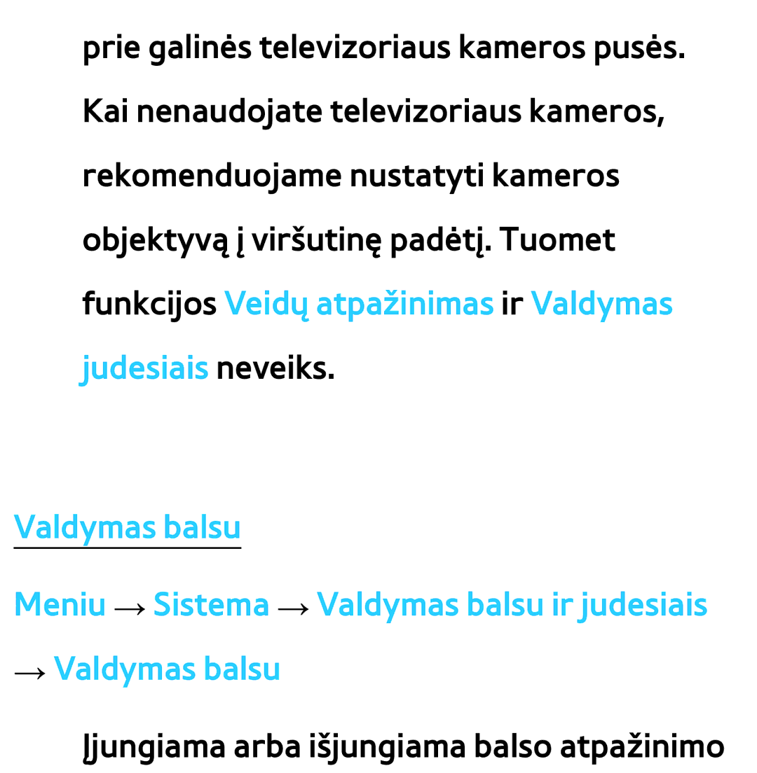 Samsung UE55ES7000SXXH, UE55ES8000SXXH, UE46ES8000SXXH manual Valdymas balsu Meniu → Sistema → Valdymas balsu ir judesiais 