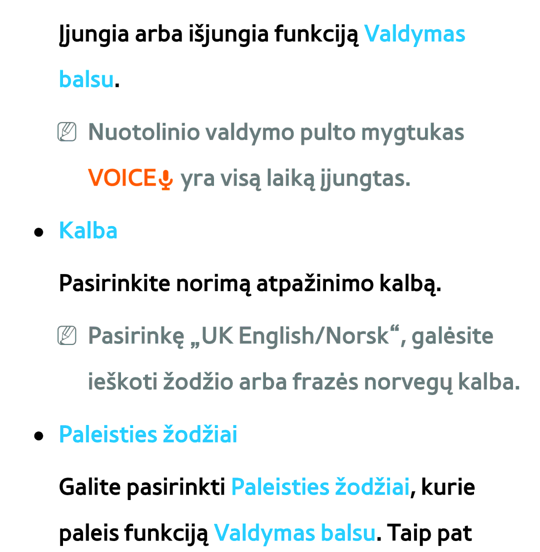 Samsung UE75ES9000SXXH, UE55ES8000SXXH, UE55ES7000SXXH, UE46ES8000SXXH, UE46ES7000SXXH manual Kalba, Paleisties žodžiai 