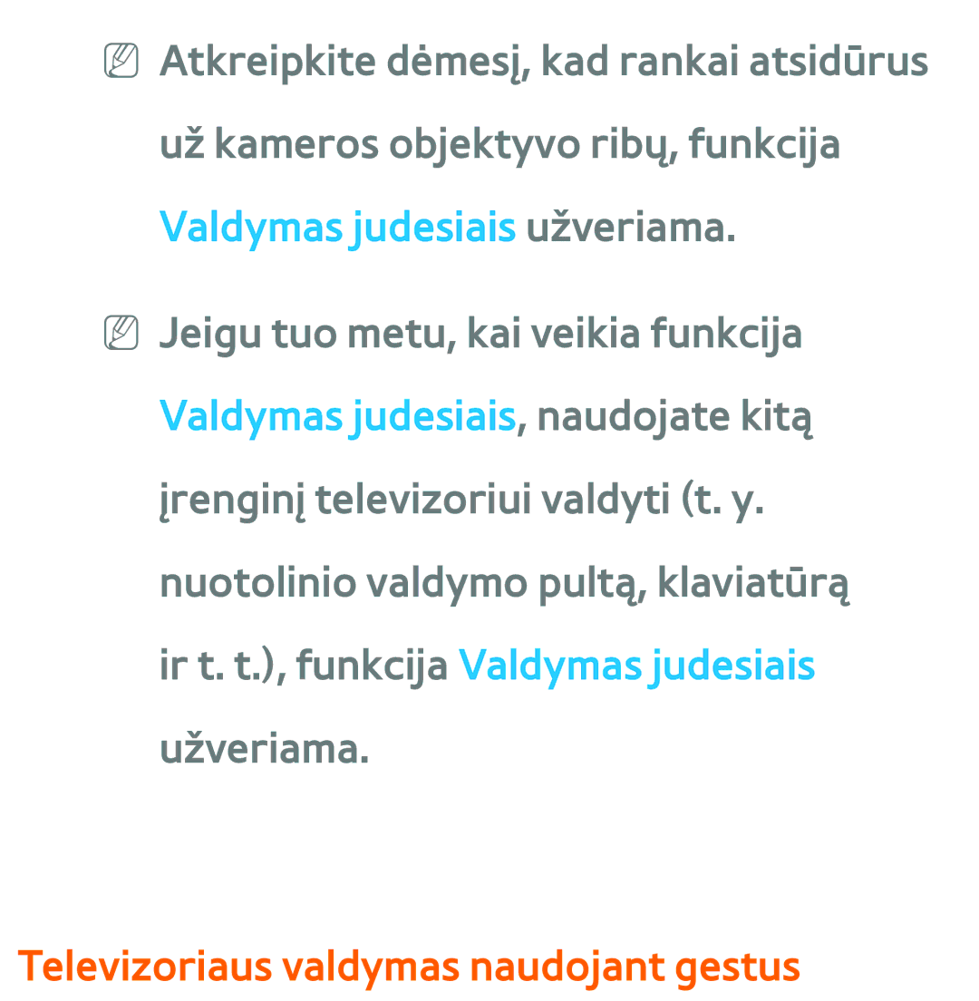 Samsung UE55ES8000SXXH, UE55ES7000SXXH, UE46ES8000SXXH, UE46ES7000SXXH manual Televizoriaus valdymas naudojant gestus 