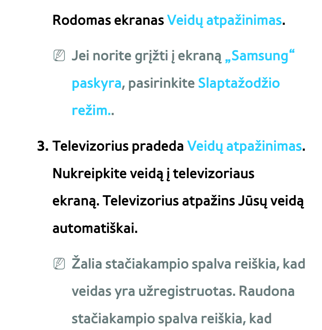 Samsung UE46ES7000SXXH, UE55ES8000SXXH, UE55ES7000SXXH, UE46ES8000SXXH, UE65ES8000SXXH manual Rodomas ekranas Veidų atpažinimas 