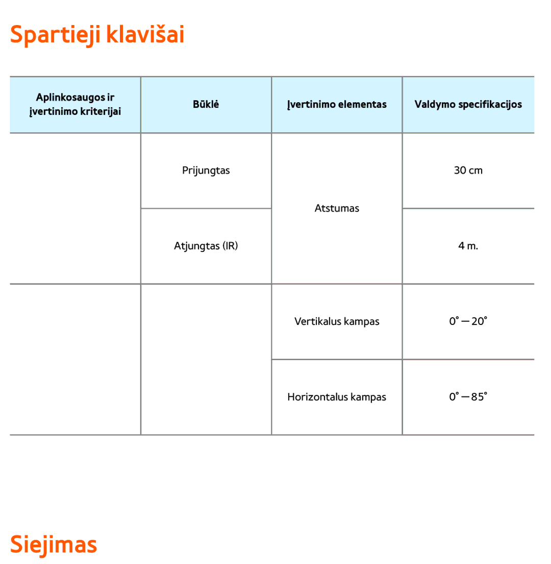 Samsung UE40ES8000SXXH, UE55ES8000SXXH, UE55ES7000SXXH, UE46ES8000SXXH, UE46ES7000SXXH manual Spartieji klavišai, Siejimas 