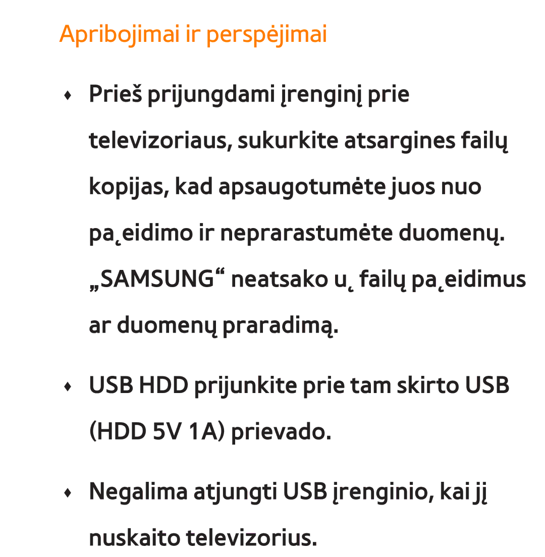 Samsung UE55ES8000SXXH, UE55ES7000SXXH, UE46ES8000SXXH, UE46ES7000SXXH, UE65ES8000SXXH manual Apribojimai ir perspėjimai 