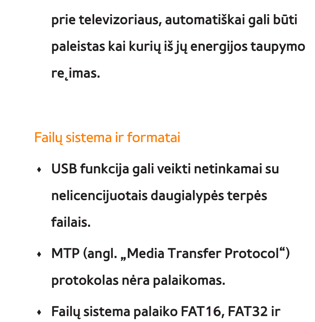 Samsung UE40ES7000SXXH, UE55ES8000SXXH, UE55ES7000SXXH, UE46ES8000SXXH, UE46ES7000SXXH manual Failų sistema ir formatai 