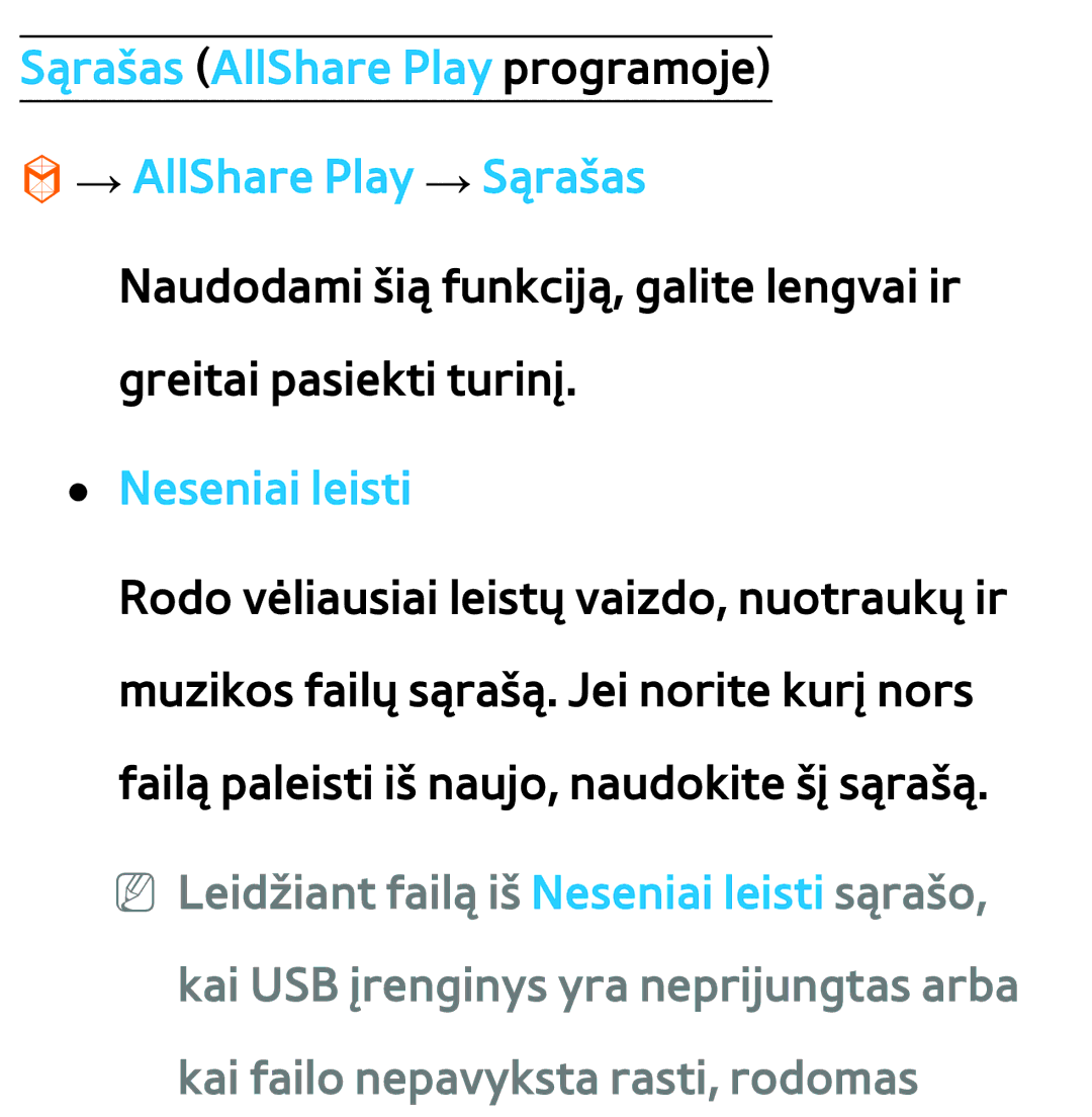 Samsung UE40ES7000SXXH, UE55ES8000SXXH manual Sąrašas AllShare Play programoje → AllShare Play → Sąrašas, Neseniai leisti 