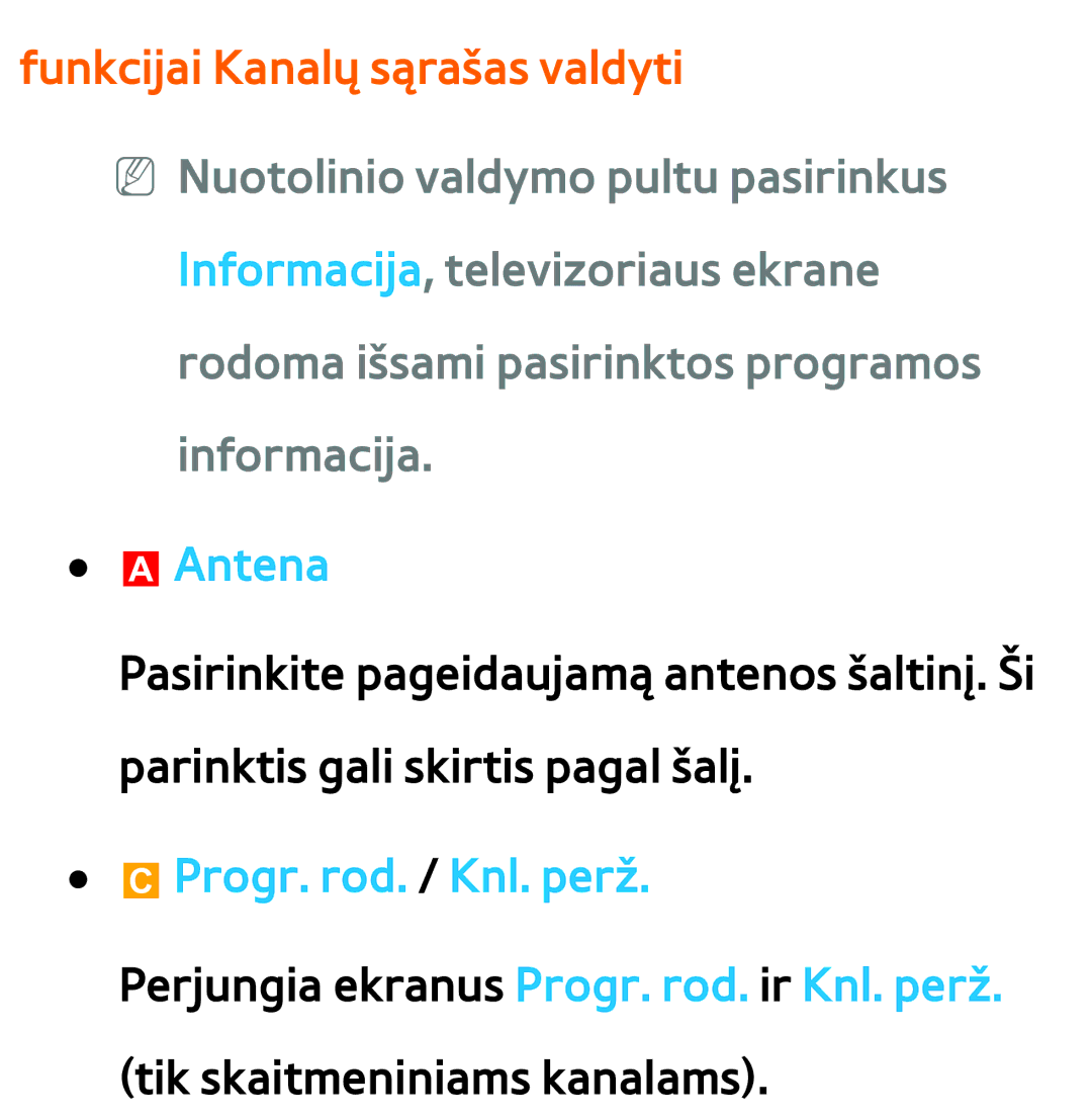 Samsung UE40ES7000SXXH, UE55ES8000SXXH, UE55ES7000SXXH, UE46ES8000SXXH manual Funkcijai Kanalų sąrašas valdyti, AAntena 