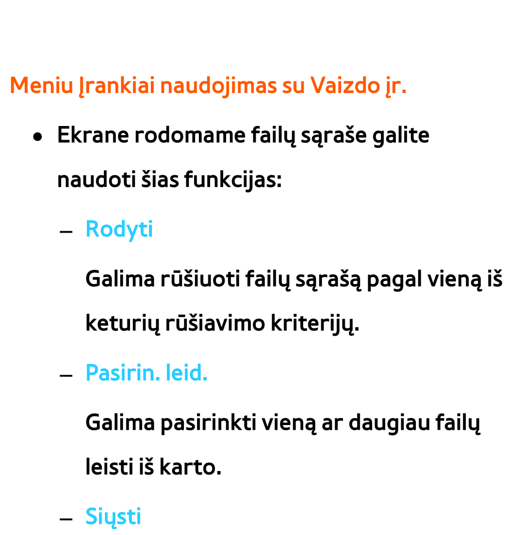 Samsung UE55ES8000SXXH, UE55ES7000SXXH manual Meniu Įrankiai naudojimas su Vaizdo įr, Rodyti, Pasirin. leid, Siųsti 