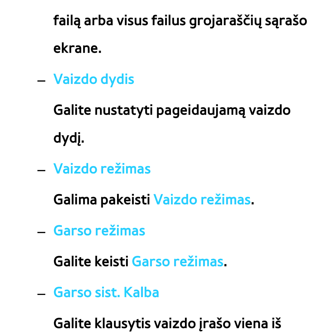 Samsung UE40ES8000SXXH, UE55ES8000SXXH, UE55ES7000SXXH, UE46ES8000SXXH manual Vaizdo režimas, Garso režimas, Garso sist. Kalba 