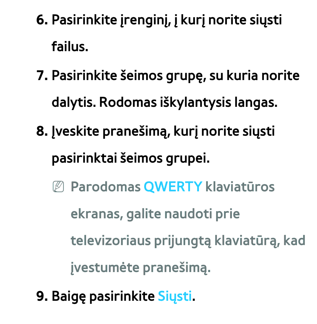 Samsung UE65ES8000SXXH, UE55ES8000SXXH, UE55ES7000SXXH, UE46ES8000SXXH, UE46ES7000SXXH manual Baigę pasirinkite Siųsti 