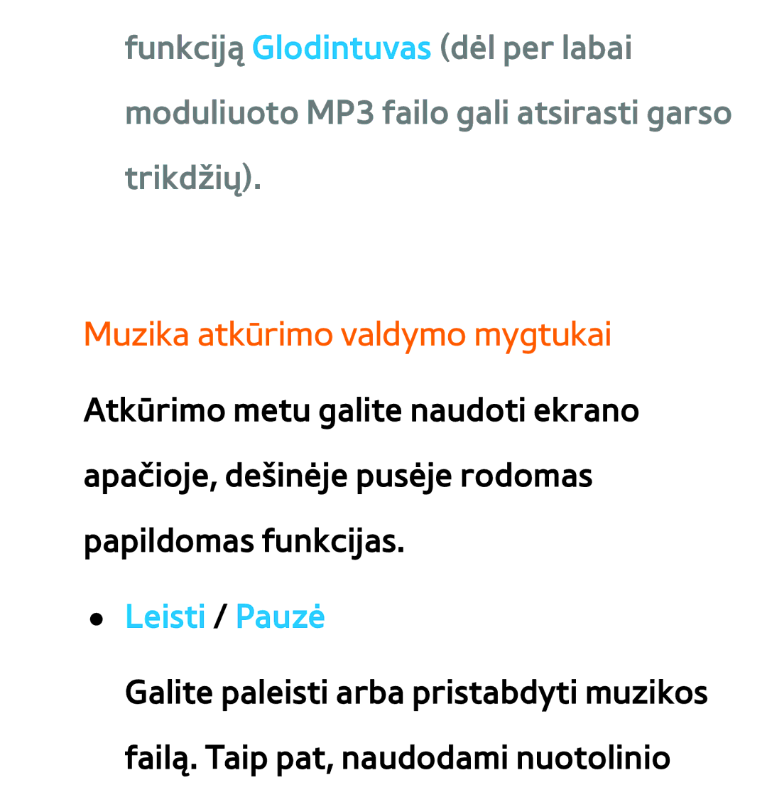 Samsung UE55ES8000SXXH, UE55ES7000SXXH, UE46ES8000SXXH, UE46ES7000SXXH manual Muzika atkūrimo valdymo mygtukai, Leisti / Pauzė 