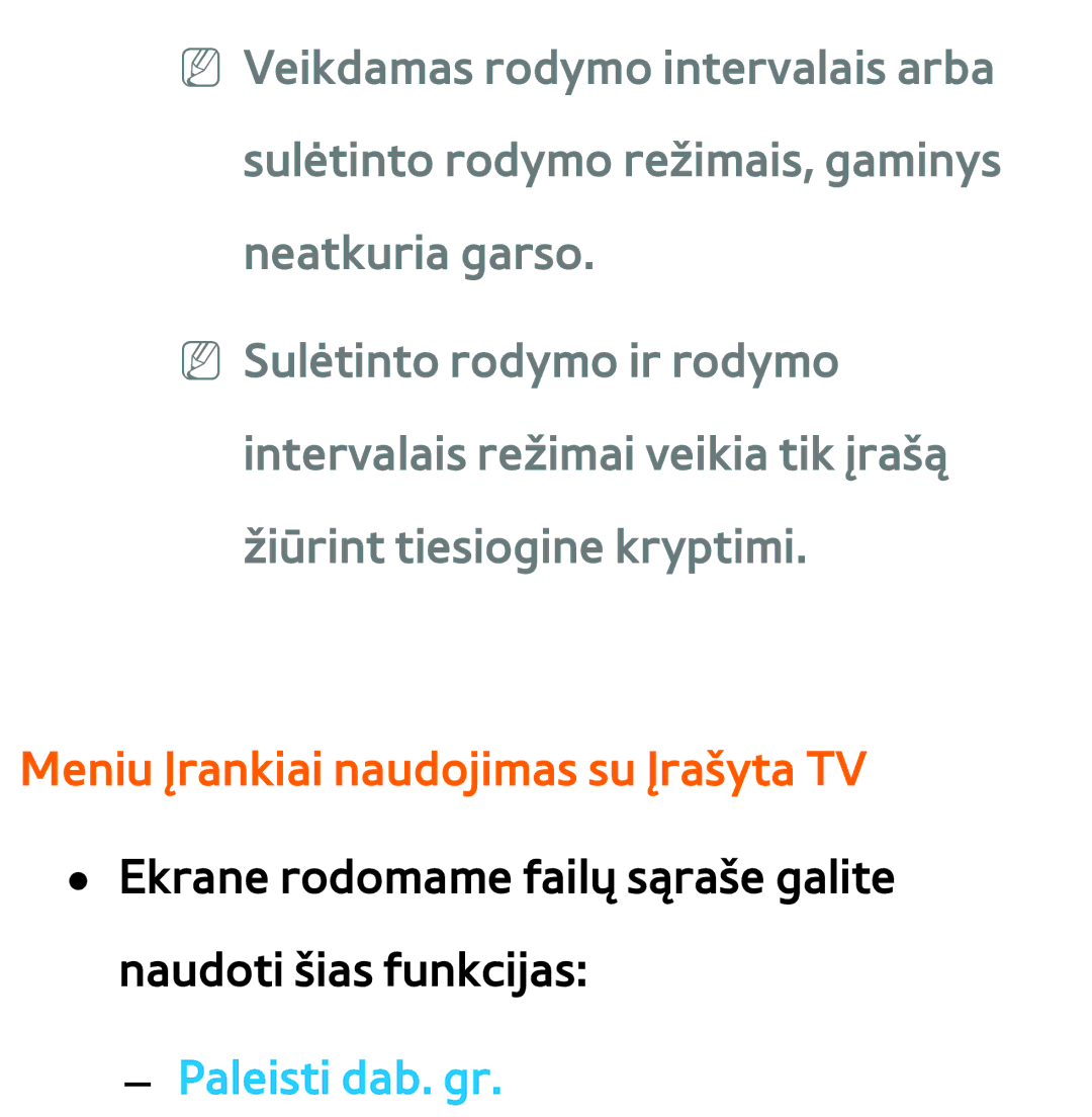 Samsung UE46ES7000SXXH, UE55ES8000SXXH, UE55ES7000SXXH manual Meniu Įrankiai naudojimas su Įrašyta TV, Paleisti dab. gr 