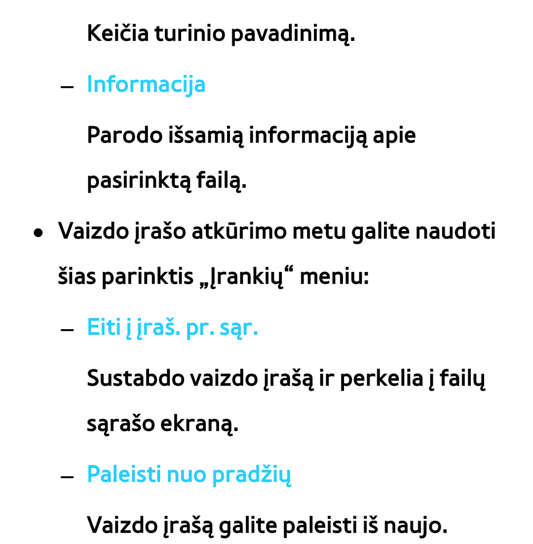 Samsung UE40ES7000SXXH, UE55ES8000SXXH, UE55ES7000SXXH, UE46ES8000SXXH, UE46ES7000SXXH manual Informacija, Eiti į įraš. pr. sąr 