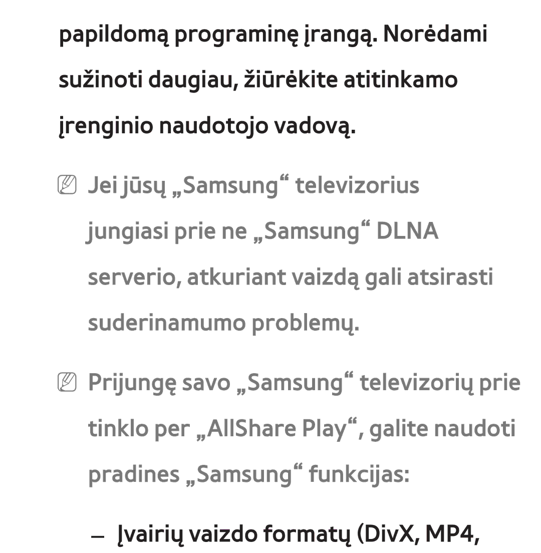 Samsung UE65ES8000SXXH, UE55ES8000SXXH, UE55ES7000SXXH, UE46ES8000SXXH, UE46ES7000SXXH manual Įvairių vaizdo formatų DivX, MP4 