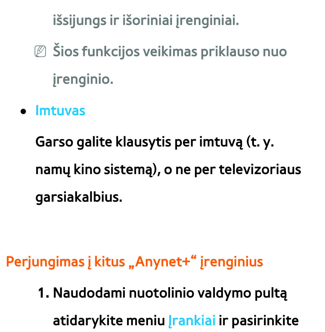 Samsung UE40ES8000SXXH, UE55ES8000SXXH, UE55ES7000SXXH, UE46ES8000SXXH manual Perjungimas į kitus „Anynet+ įrenginius 