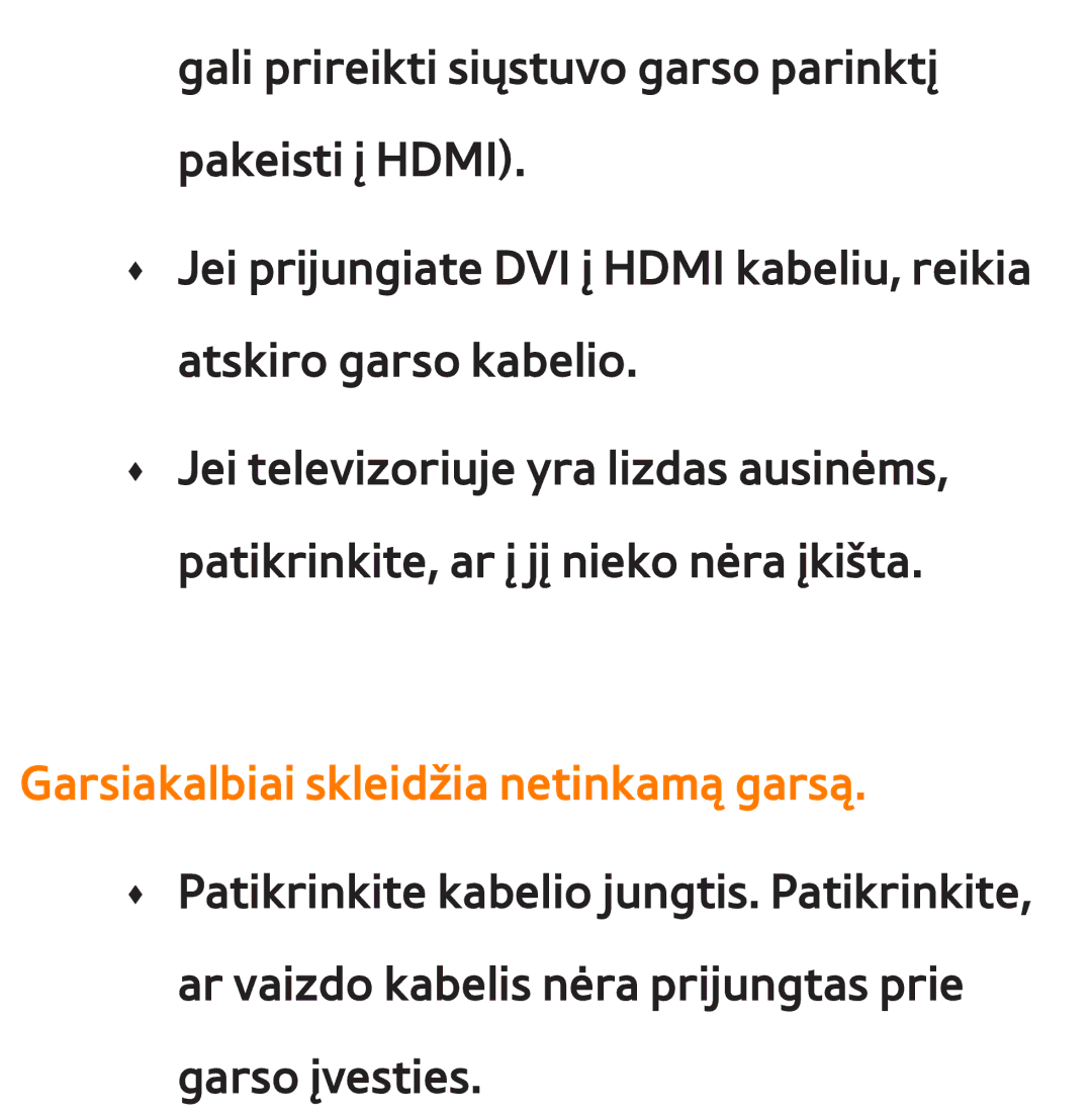 Samsung UE46ES7000SXXH, UE55ES8000SXXH, UE55ES7000SXXH, UE46ES8000SXXH manual Garsiakalbiai skleidžia netinkamą garsą 