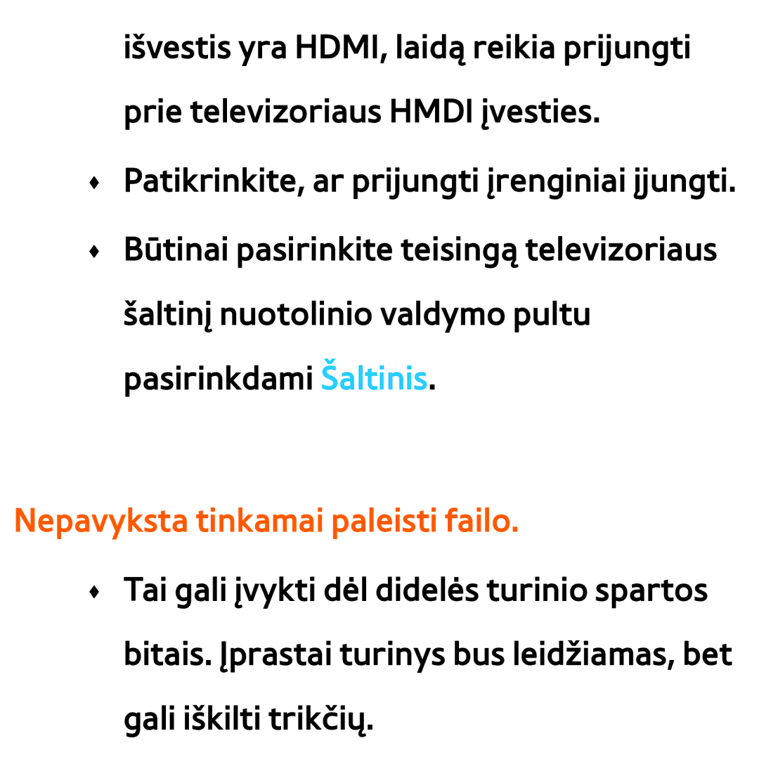 Samsung UE55ES8000SXXH, UE55ES7000SXXH, UE46ES8000SXXH, UE46ES7000SXXH, UE65ES8000SXXH Nepavyksta tinkamai paleisti failo 