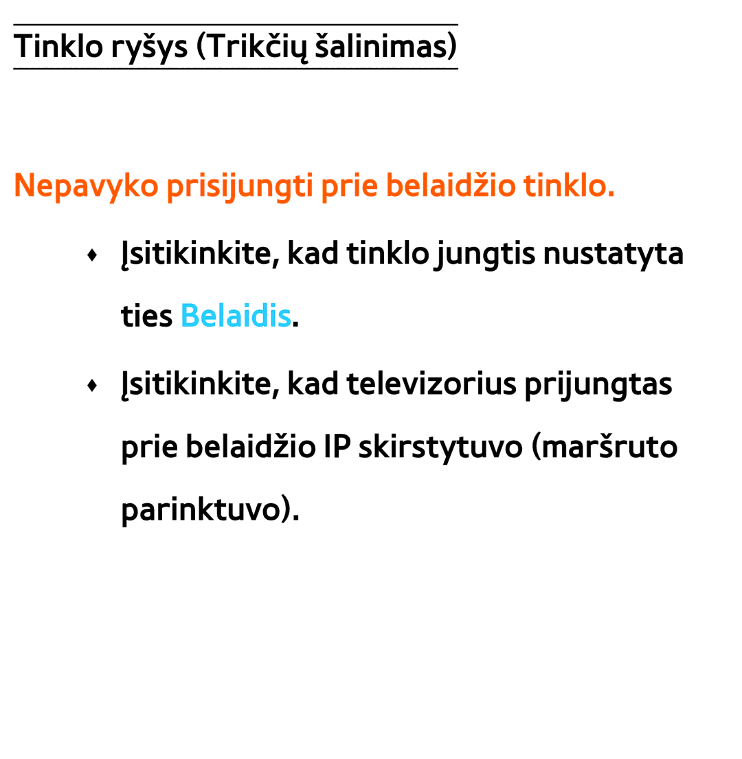 Samsung UE65ES8000SXXH, UE55ES8000SXXH, UE55ES7000SXXH, UE46ES8000SXXH manual Nepavyko prisijungti prie belaidžio tinklo 