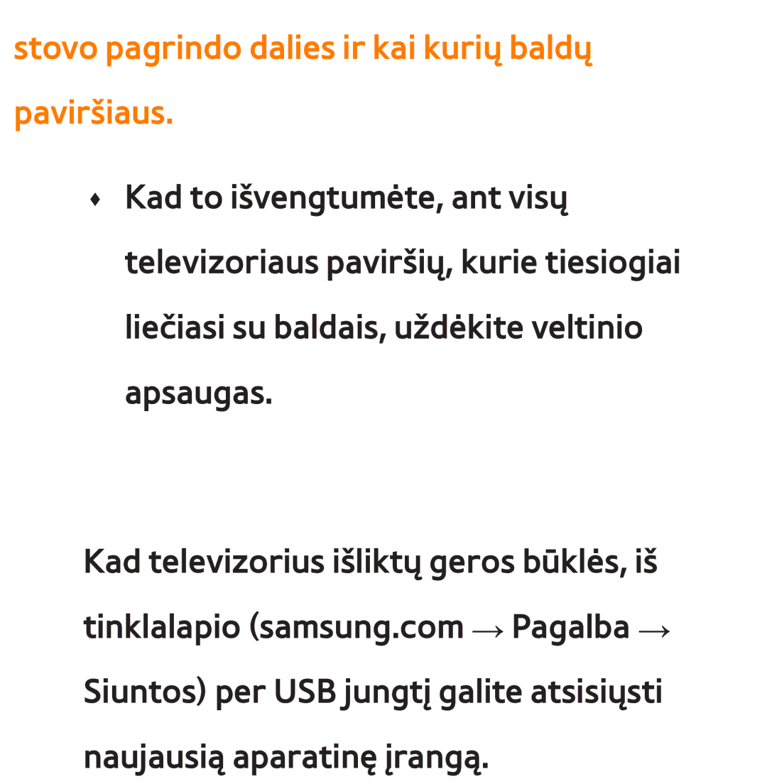 Samsung UE55ES8000SXXH, UE55ES7000SXXH, UE46ES8000SXXH, UE46ES7000SXXH Stovo pagrindo dalies ir kai kurių baldų paviršiaus 