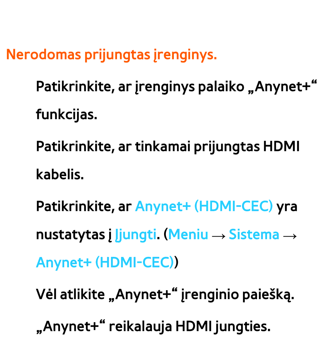 Samsung UE46ES8000SXXH, UE55ES8000SXXH, UE55ES7000SXXH, UE46ES7000SXXH, UE65ES8000SXXH manual Nerodomas prijungtas įrenginys 