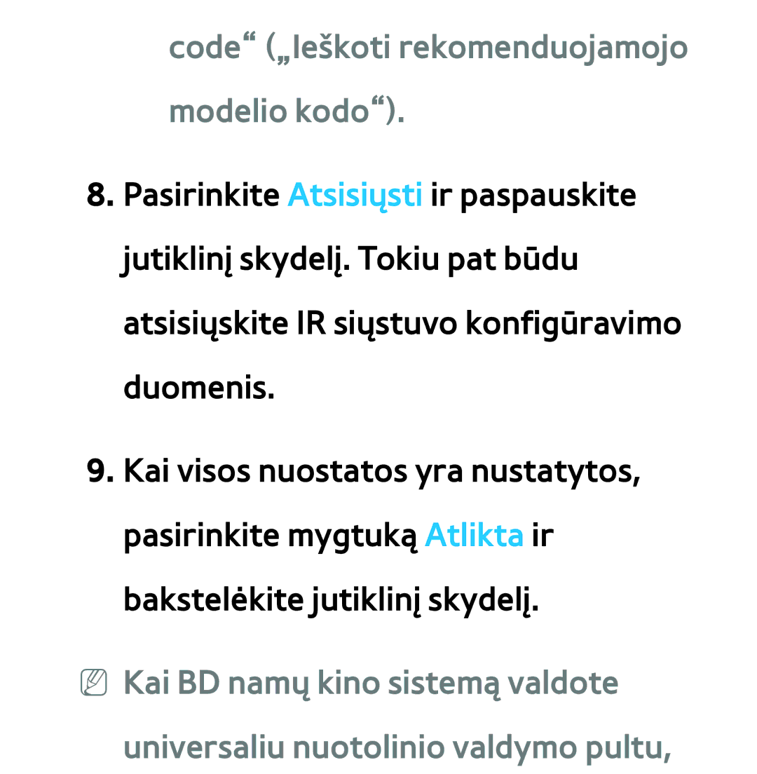 Samsung UE65ES8000SXXH, UE55ES8000SXXH, UE55ES7000SXXH, UE46ES8000SXXH manual Code „Ieškoti rekomenduojamojo modelio kodo 