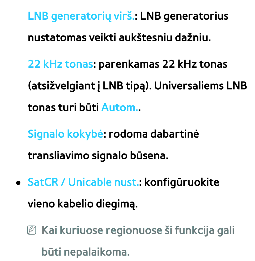 Samsung UE46ES8000SXXH, UE55ES8000SXXH, UE55ES7000SXXH manual SatCR / Unicable nust. konfigūruokite vieno kabelio diegimą 