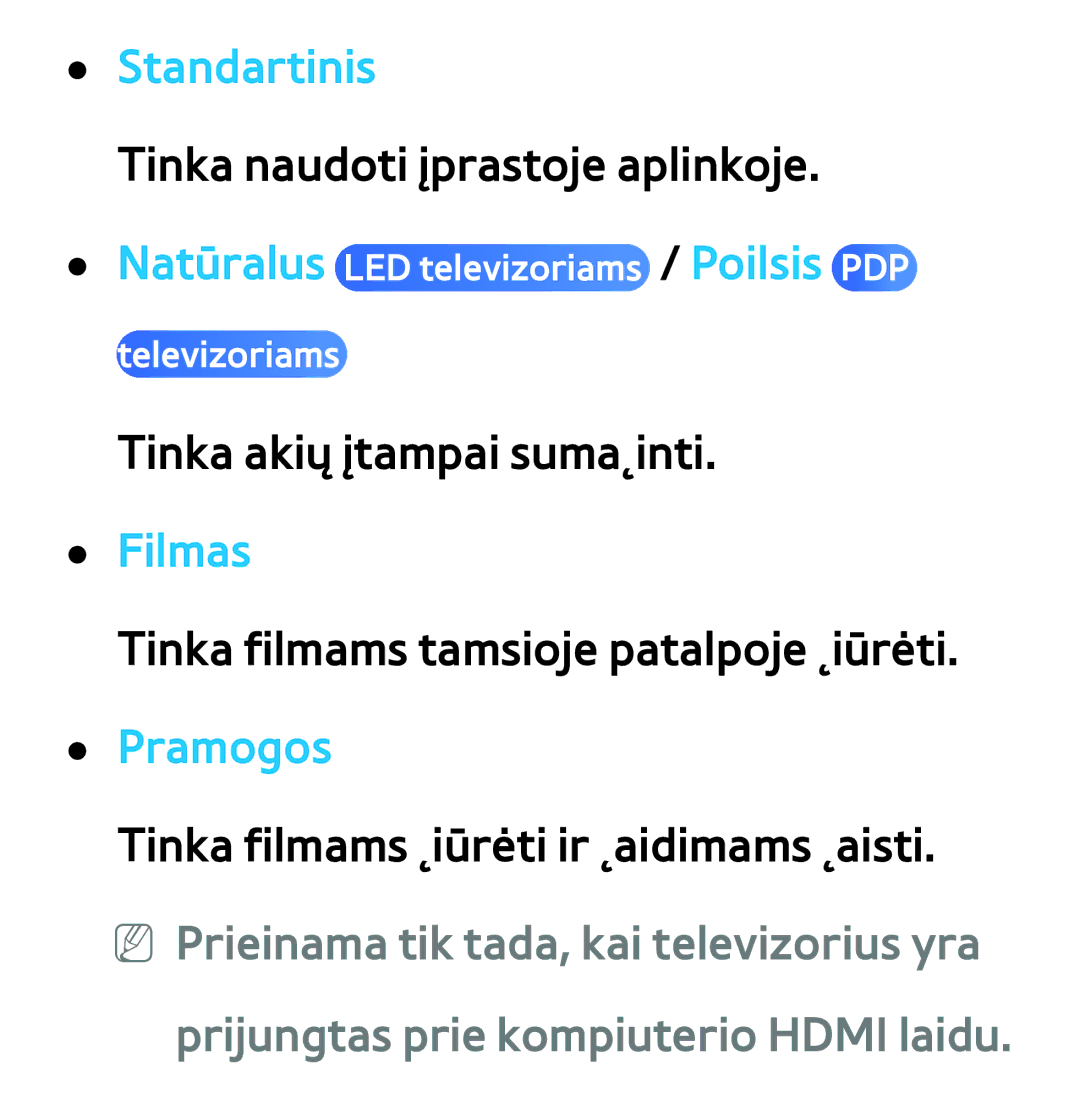 Samsung UE46ES7000SXXH, UE55ES8000SXXH, UE55ES7000SXXH, UE46ES8000SXXH Standartinis, Prijungtas prie kompiuterio Hdmi laidu 