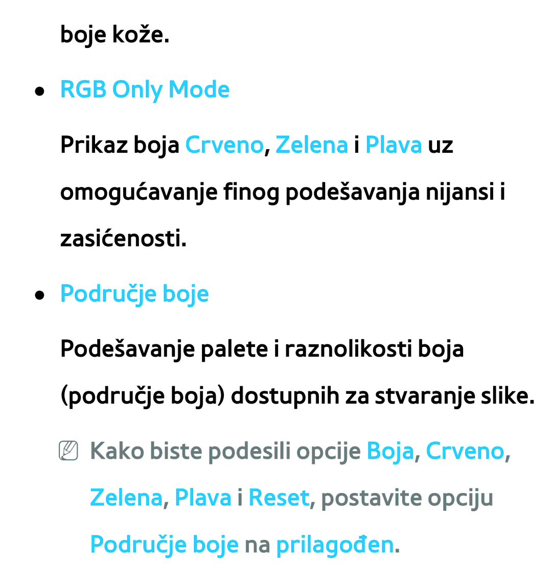 Samsung UE75ES9000SXXH, UE55ES8000SXXH, UE55ES7000SXXH, UE46ES8000SXXH, UE46ES7000SXXH manual RGB Only Mode, Područje boje 