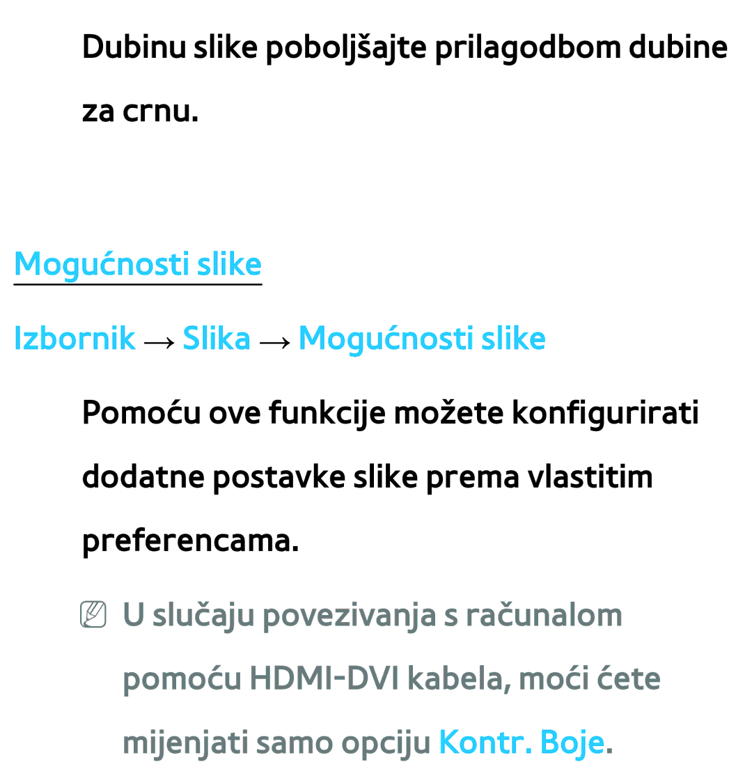 Samsung UE75ES9000SXXH, UE55ES8000SXXH, UE55ES7000SXXH, UE46ES8000SXXH Dubinu slike poboljšajte prilagodbom dubine za crnu 