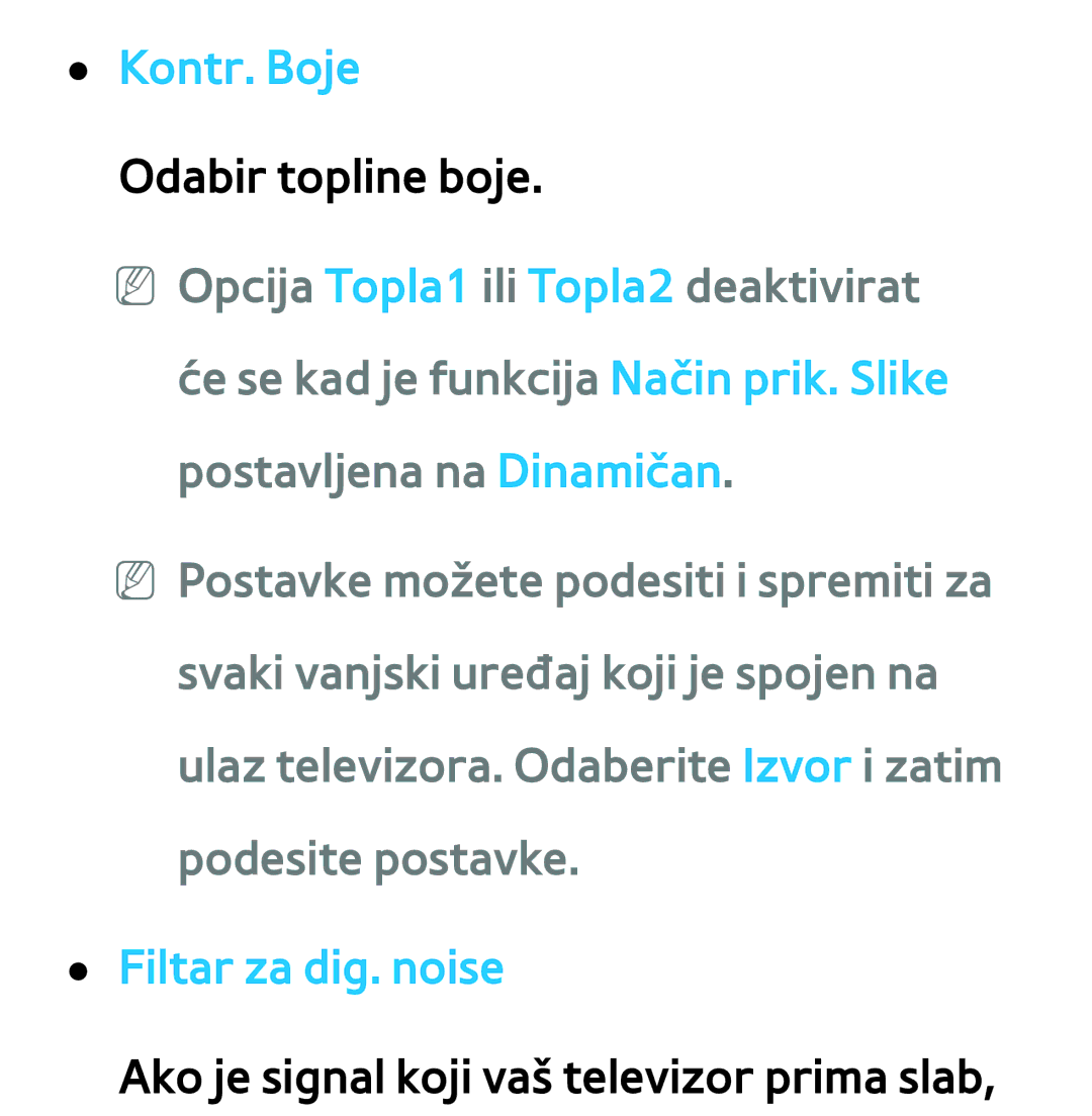 Samsung UE55ES8000SXXH, UE55ES7000SXXH, UE46ES8000SXXH, UE46ES7000SXXH Kontr. Boje Odabir topline boje, Filtar za dig. noise 