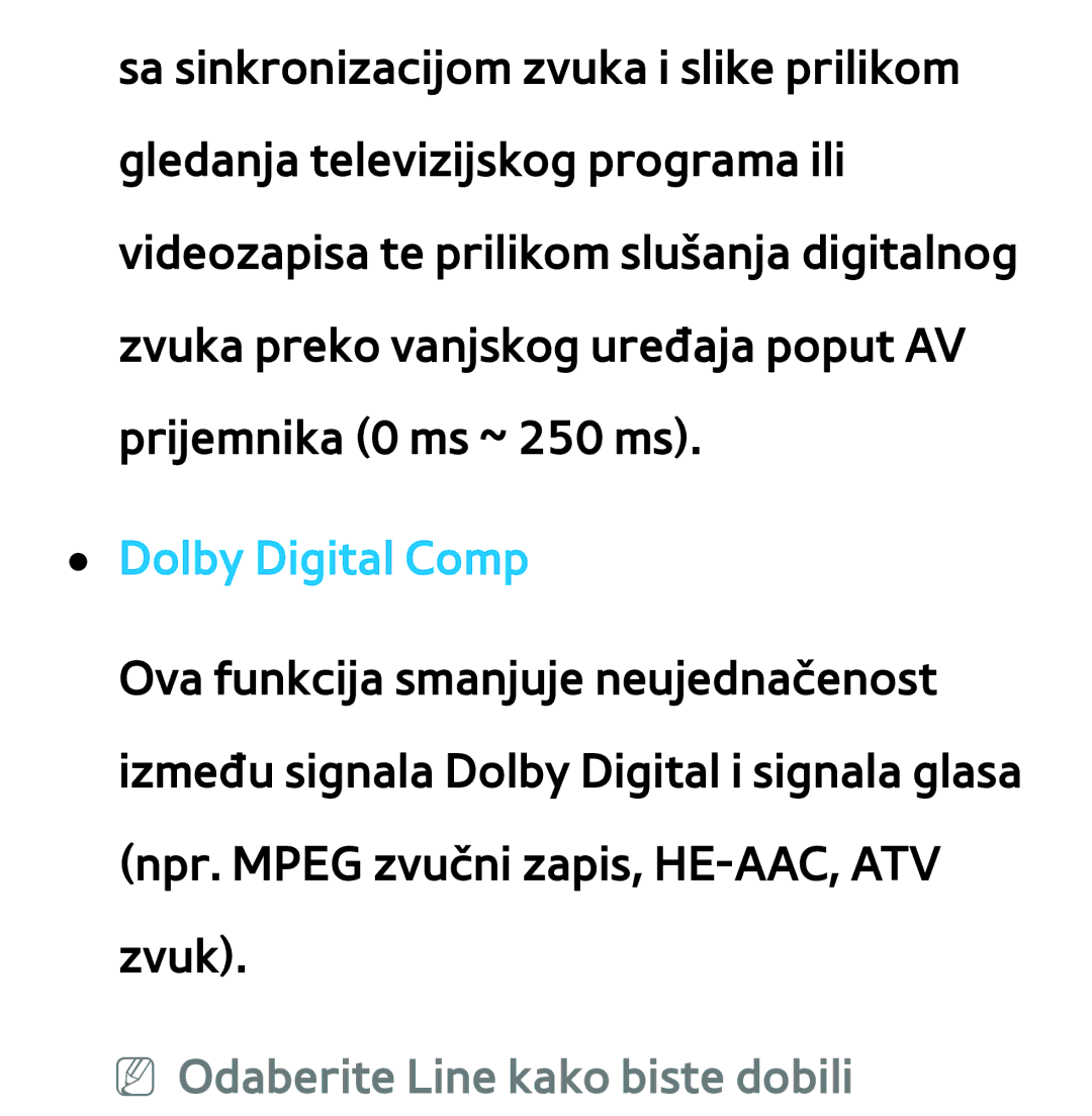 Samsung UE40ES7000SXXH, UE55ES8000SXXH, UE55ES7000SXXH manual Dolby Digital Comp, NN Odaberite Line kako biste dobili 