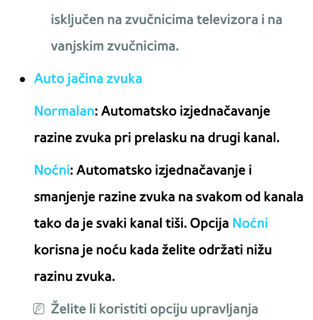 Samsung UE46ES8000SXXH, UE55ES8000SXXH manual Isključen na zvučnicima televizora i na vanjskim zvučnicima, Auto jačina zvuka 