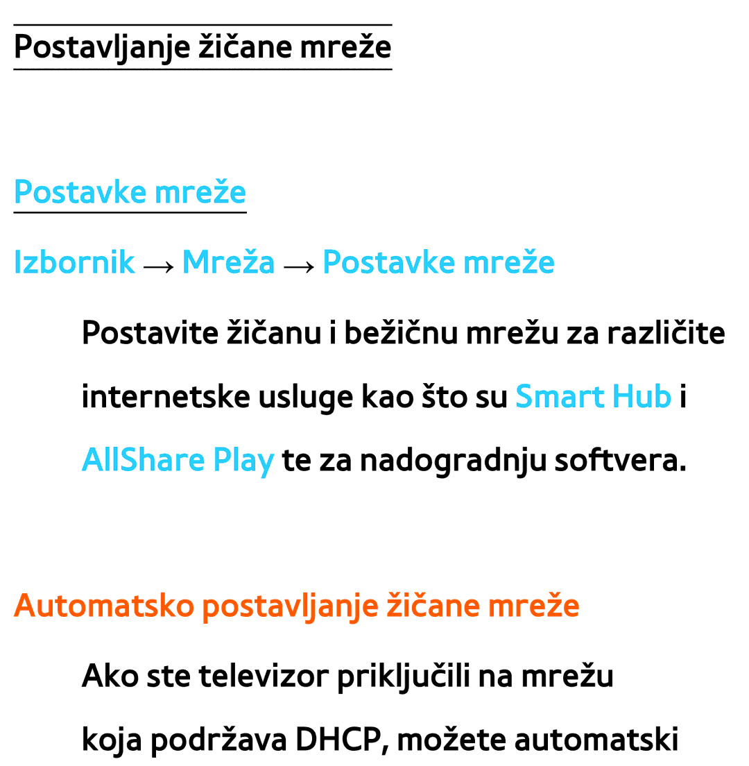 Samsung UE75ES9000SXXH, UE55ES8000SXXH, UE55ES7000SXXH, UE46ES8000SXXH, UE46ES7000SXXH manual Postavljanje žičane mreže 