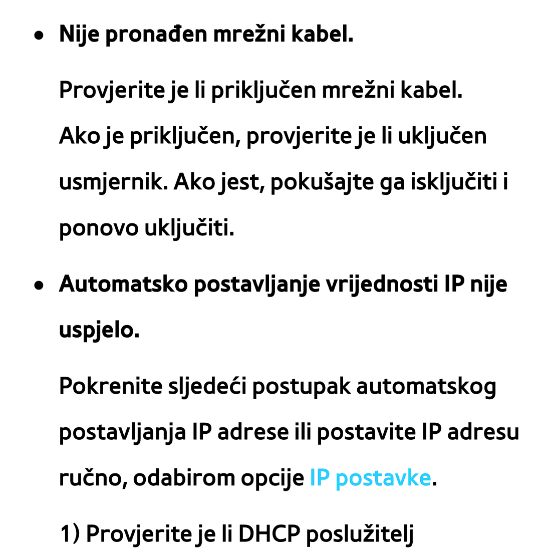 Samsung UE55ES8000SXXH, UE55ES7000SXXH, UE46ES8000SXXH, UE46ES7000SXXH, UE65ES8000SXXH manual Nije pronađen mrežni kabel 