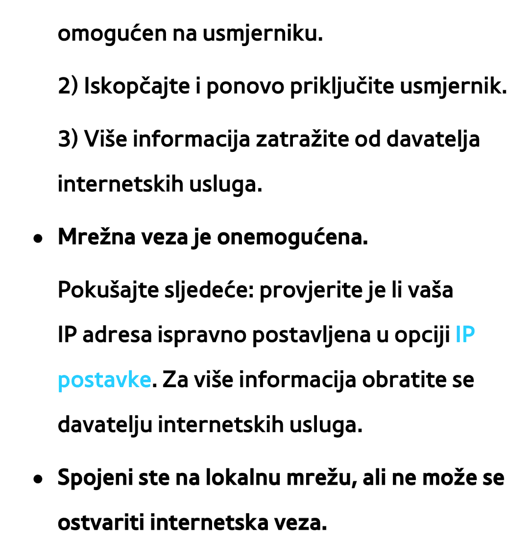 Samsung UE55ES7000SXXH, UE55ES8000SXXH, UE46ES8000SXXH, UE46ES7000SXXH, UE65ES8000SXXH manual Mrežna veza je onemogućena 