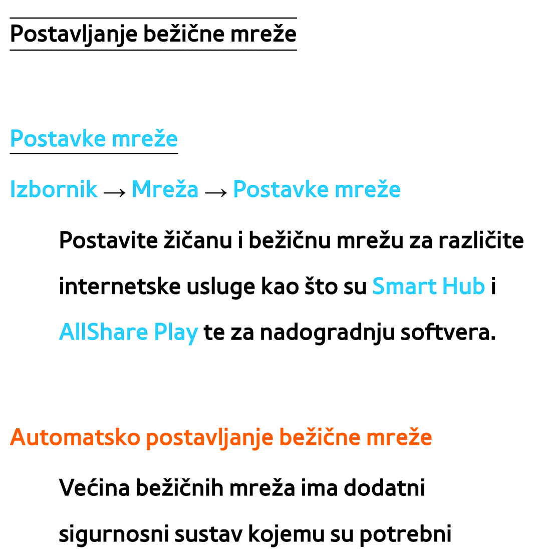 Samsung UE46ES7000SXXH, UE55ES8000SXXH, UE55ES7000SXXH, UE46ES8000SXXH, UE65ES8000SXXH manual Postavljanje bežične mreže 