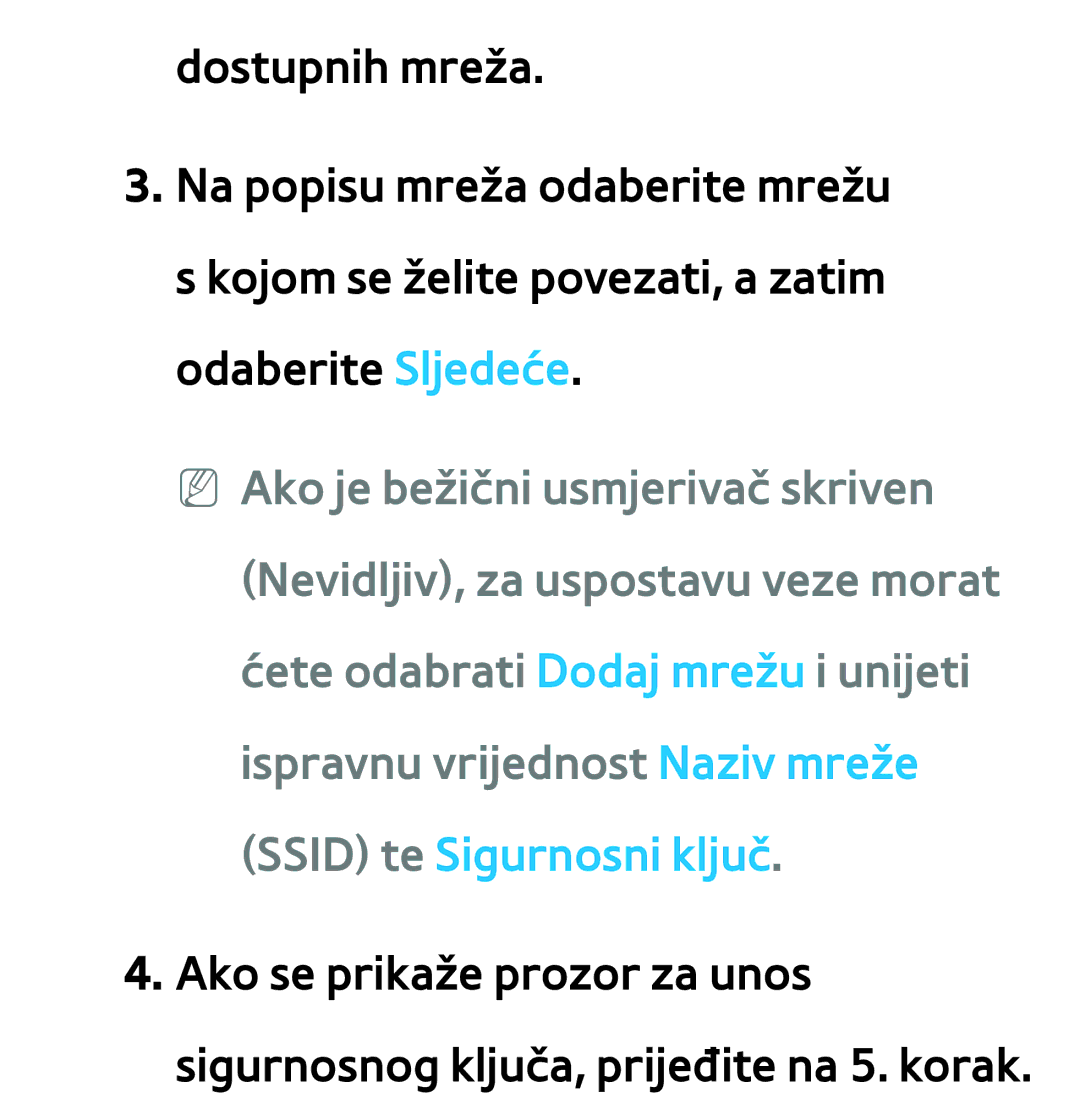 Samsung UE65ES8000SXXH, UE55ES8000SXXH, UE55ES7000SXXH, UE46ES8000SXXH, UE46ES7000SXXH manual Ssid te Sigurnosni ključ 