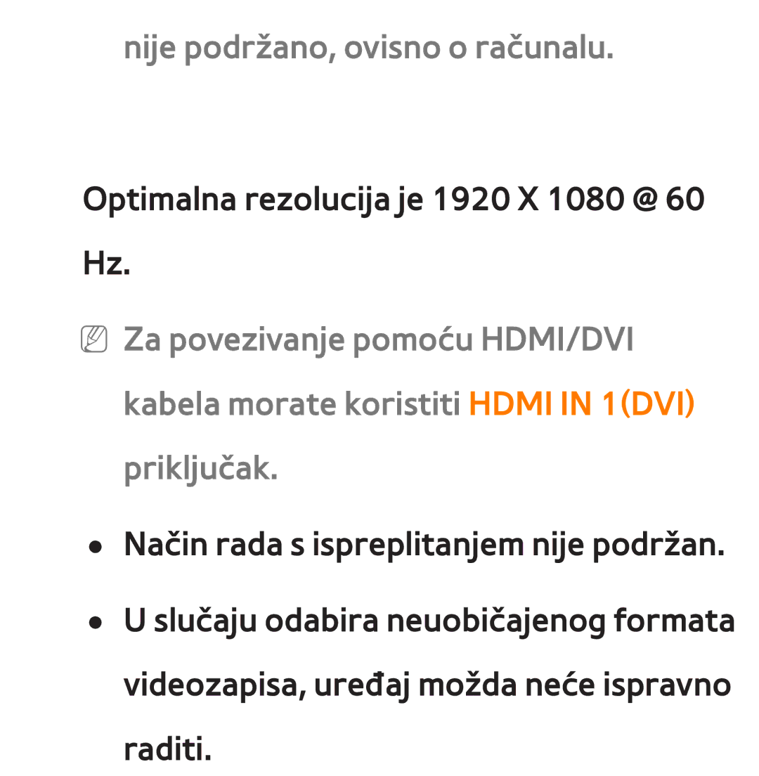 Samsung UE40ES8000SXXH, UE55ES8000SXXH, UE55ES7000SXXH, UE46ES8000SXXH, UE46ES7000SXXH manual Nije podržano, ovisno o računalu 