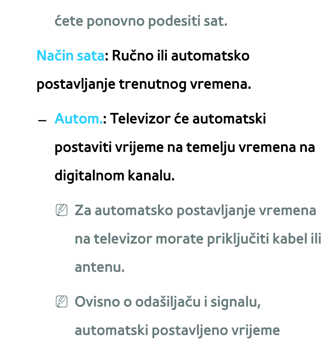 Samsung UE55ES7000SXXH, UE55ES8000SXXH, UE46ES8000SXXH, UE46ES7000SXXH, UE65ES8000SXXH manual Ćete ponovno podesiti sat 
