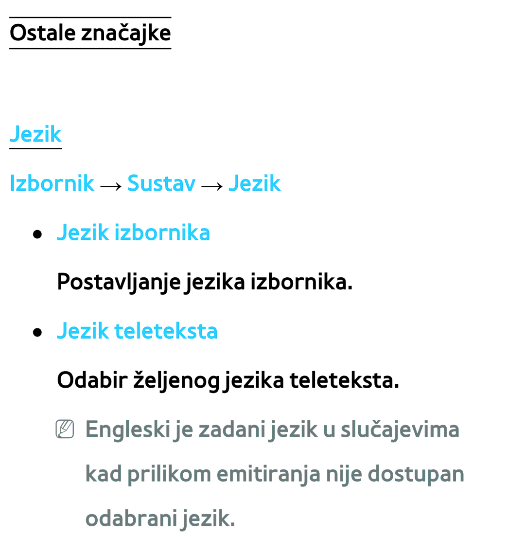 Samsung UE46ES7000SXXH, UE55ES8000SXXH, UE55ES7000SXXH, UE46ES8000SXXH manual Jezik Izbornik → Sustav → Jezik Jezik izbornika 