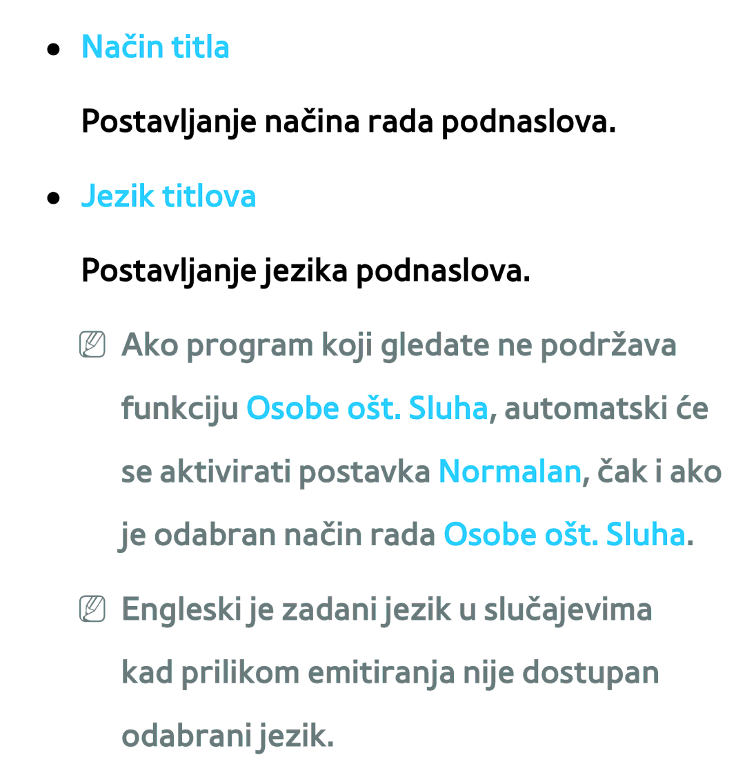 Samsung UE40ES8000SXXH, UE55ES8000SXXH, UE55ES7000SXXH, UE46ES8000SXXH, UE46ES7000SXXH manual Način titla, Jezik titlova 