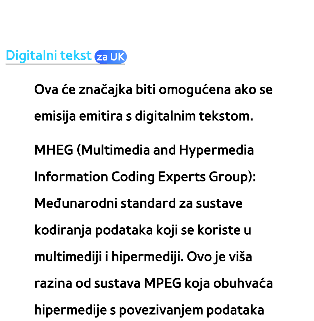 Samsung UE40ES7000SXXH, UE55ES8000SXXH, UE55ES7000SXXH, UE46ES8000SXXH, UE46ES7000SXXH, UE65ES8000SXXH Digitalni tekst za UK 