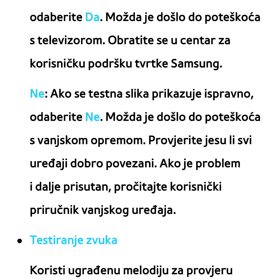 Samsung UE65ES8000SXXH, UE55ES8000SXXH, UE55ES7000SXXH, UE46ES8000SXXH, UE46ES7000SXXH, UE40ES8000SXXH manual Testiranje zvuka 