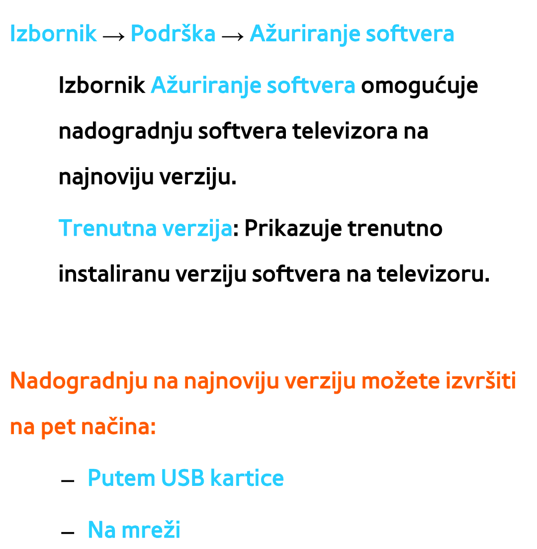 Samsung UE46ES8000SXXH, UE55ES8000SXXH, UE55ES7000SXXH, UE46ES7000SXXH, UE65ES8000SXXH manual Putem USB kartice Na mreži 