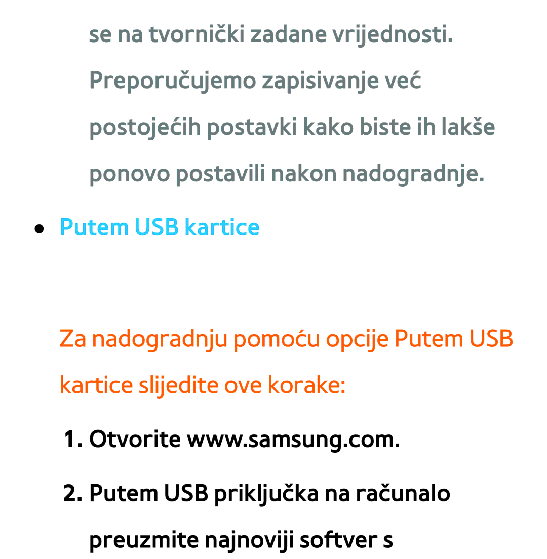 Samsung UE65ES8000SXXH, UE55ES8000SXXH, UE55ES7000SXXH, UE46ES8000SXXH, UE46ES7000SXXH, UE40ES8000SXXH manual Putem USB kartice 