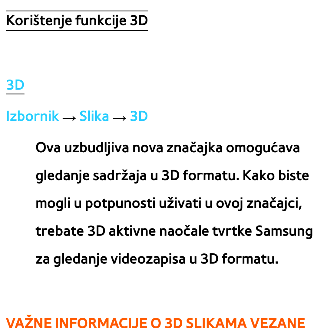 Samsung UE46ES8000SXXH, UE55ES8000SXXH, UE55ES7000SXXH, UE46ES7000SXXH, UE65ES8000SXXH, UE40ES8000SXXH Izbornik → Slika → 3D 