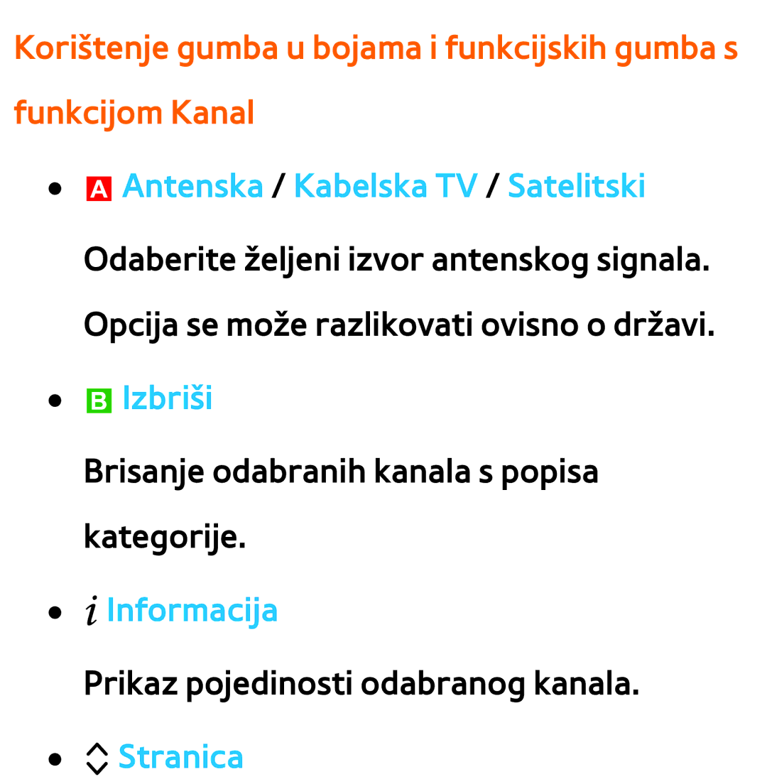 Samsung UE55ES8000SXXH, UE55ES7000SXXH manual AAntenska / Kabelska TV / Satelitski, BIzbriši, `Informacija, KStranica 